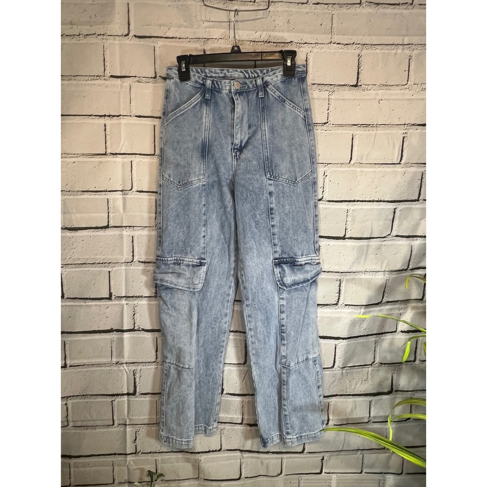 Windsor Womens Light Wash High Rise Cargo Jeans Straight Leg Denim Size M